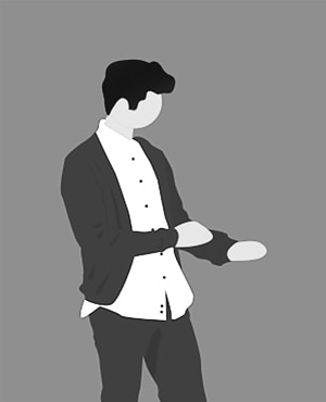 A black and white illustration of a male figure.